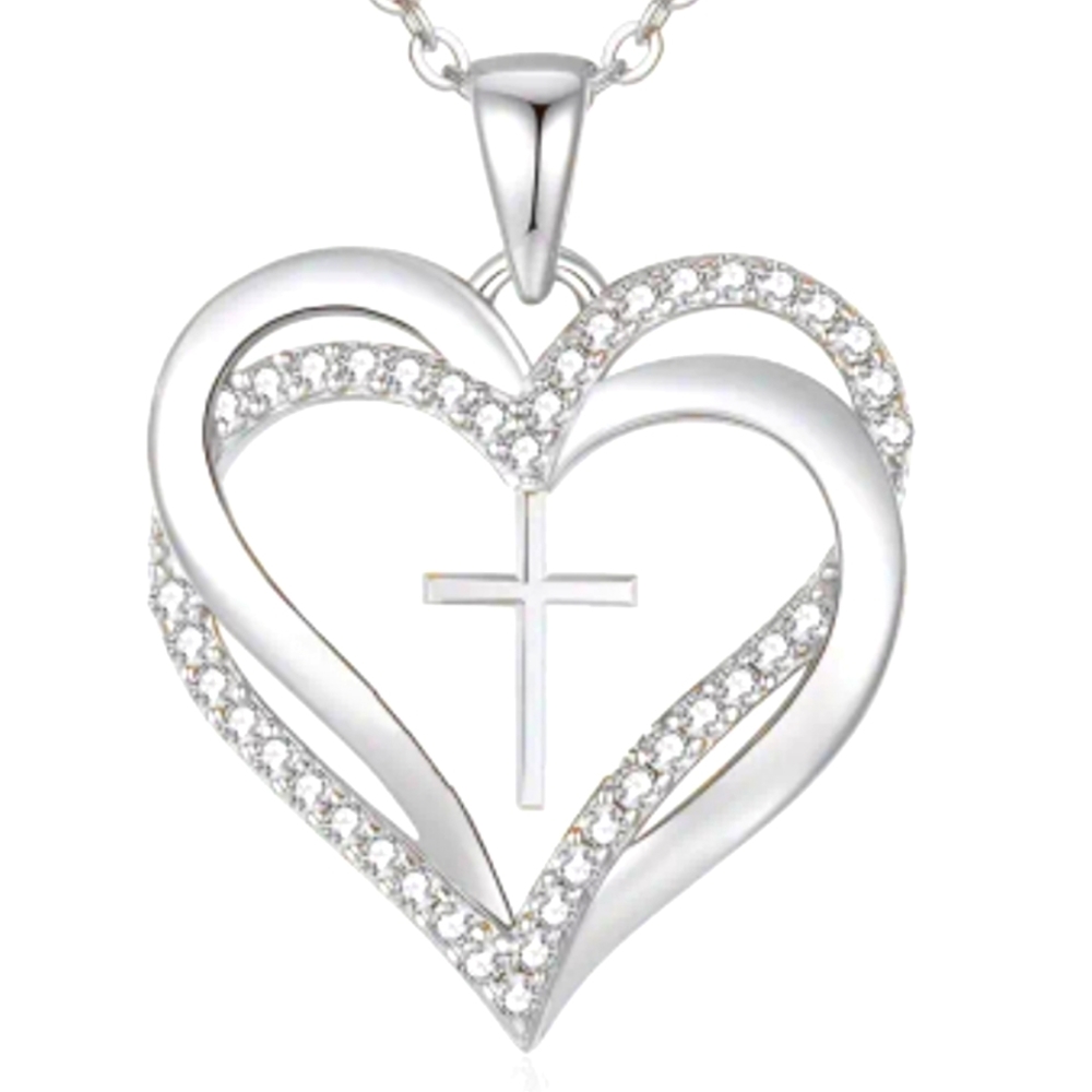 Double heart & cross necklace